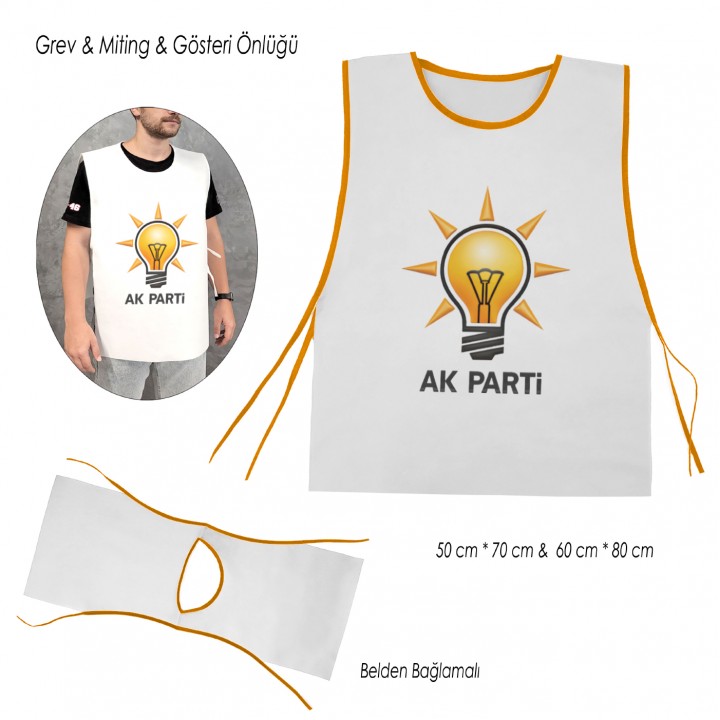 AK Parti Logolu Beyaz Nonwoven Miting Önlüğü Belden Bağlamalı Promosyon Model